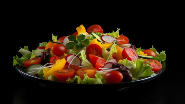 salad in a bowl on a black background Generative AI