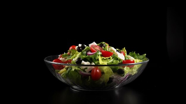 salad in a bowl on a black background Generative AI