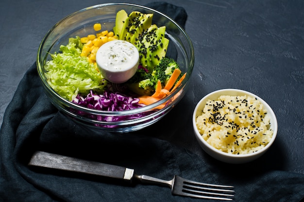 Salad bowl, healthy and balanced food. 