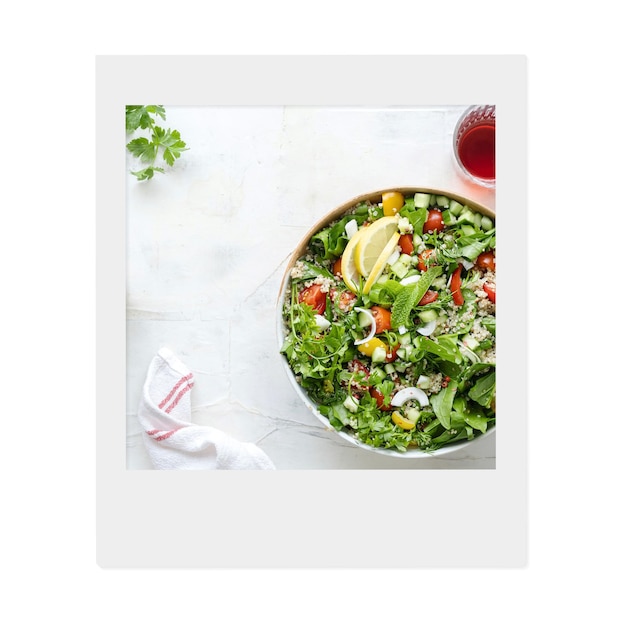 Salad bowl png sticker healthy food instant photo transparent background