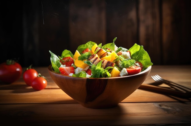 Salad bowl on the table in cafe