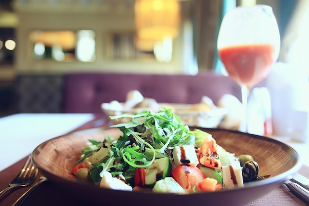 salad in cafe interior, asian cuisine, abstract in restaurant background