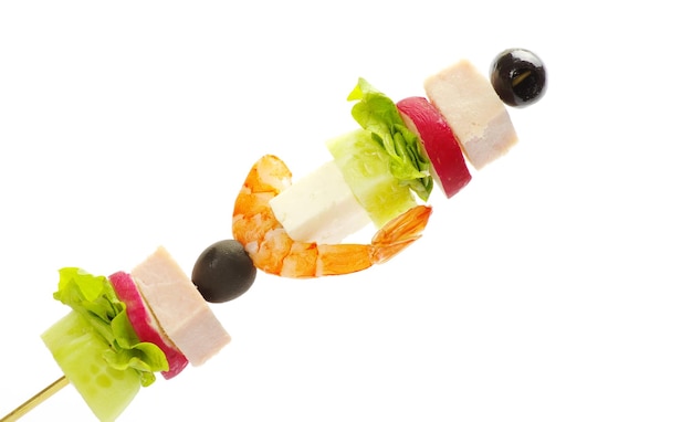 Salad canape on a white background