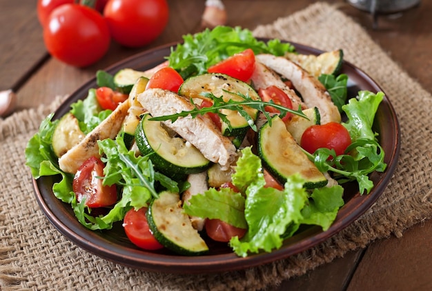 Salad of chicken breast with zucchini and cherry tomatoes