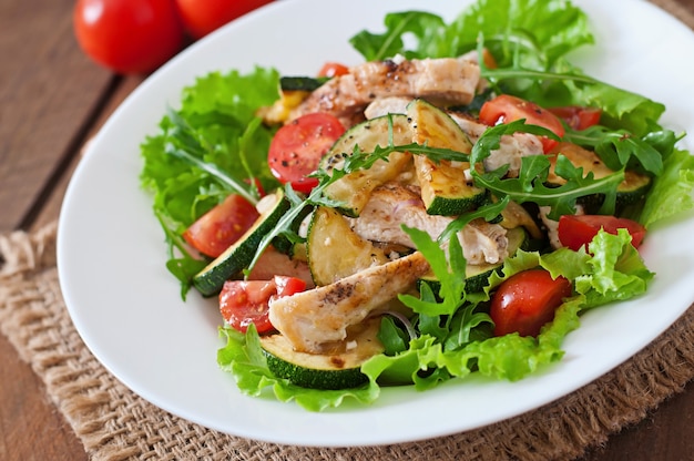 Salad of chicken breast with zucchini and cherry tomatoes