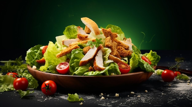 a salad of chicken, lettuce, and tomatoes.