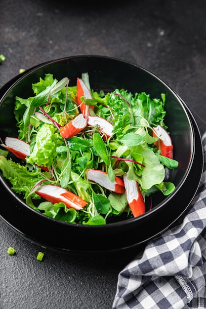 salad crab stick lettuce leaves mix green fresh meal snack copy space food