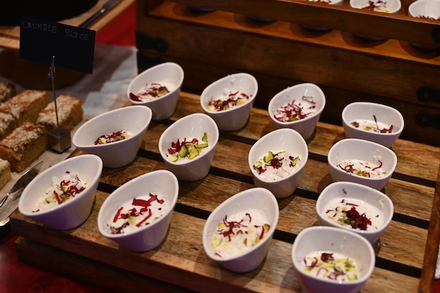 Salad and dessert buffet counter in a hotel