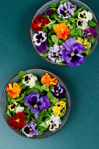 Photo salad of edible flowers spring detox