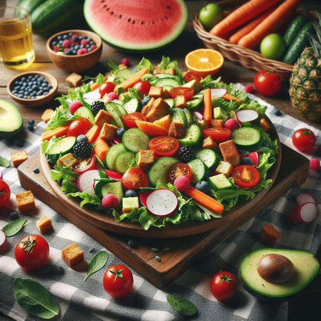 Salad and fruit realistic photo