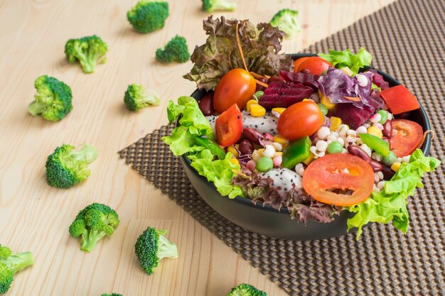 salad health food on wood desk 