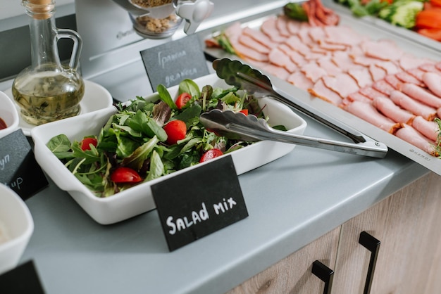 Salad mix on buffet table