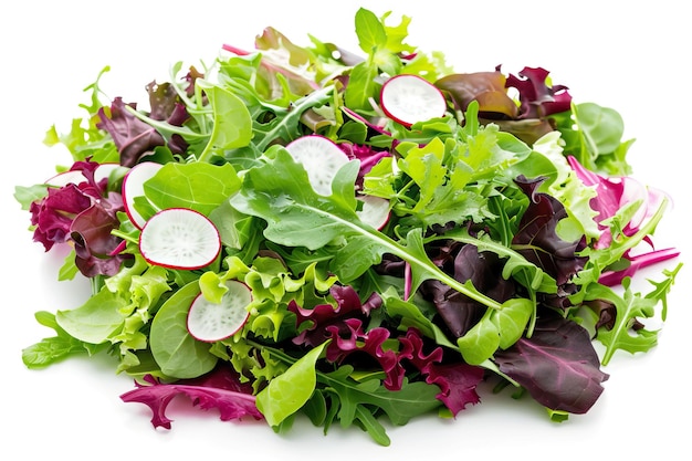 Salad mix with rucola frisee radicchio and lambs lettuce Isolated on white background