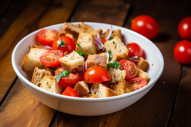 Photo salad panzanella tomato dried toast bread onion meal snack copy space food background