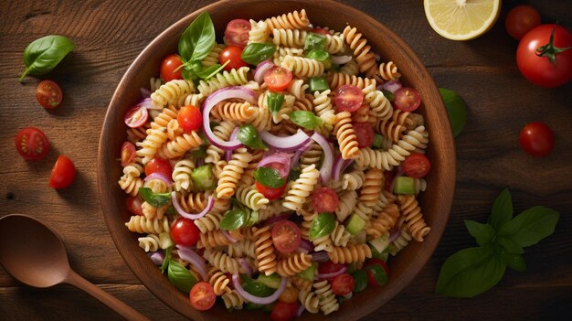 Salad pasta Top down view