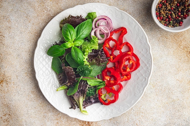 샐러드 후추 야채 파프리카 단 녹색 이파리 신선한 요리 건강한 식사 식품 간식 다이어트