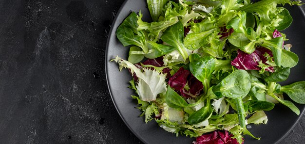 Foto insalata sul piatto con spazio di copia