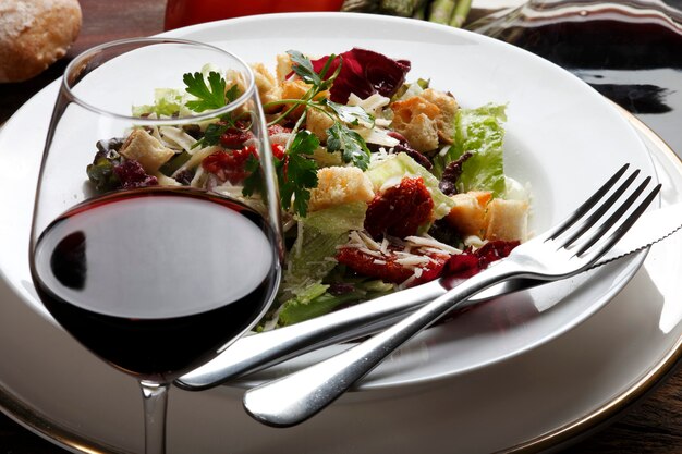 Salad and red wine