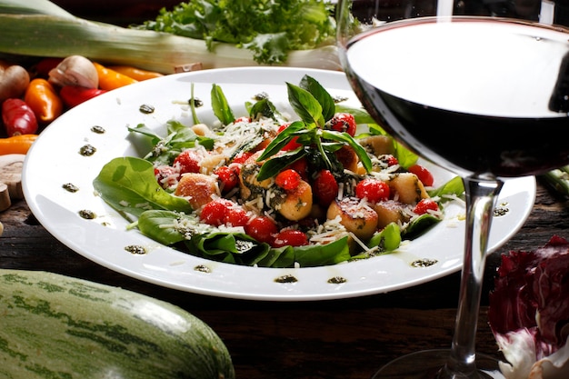 Salad and red wine