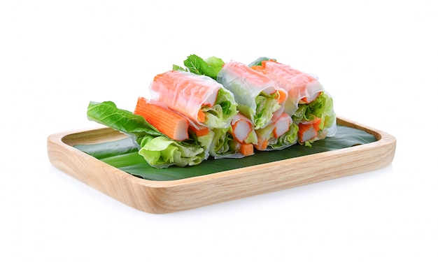 Photo salad rolls on a wooden board