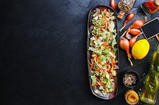 Salad vegetables Chinese cabbage, carrot, onion, pepper and more meal