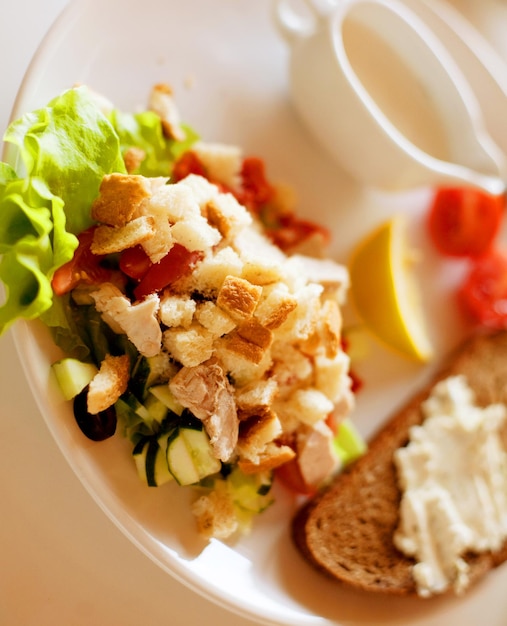 Salad on white plate