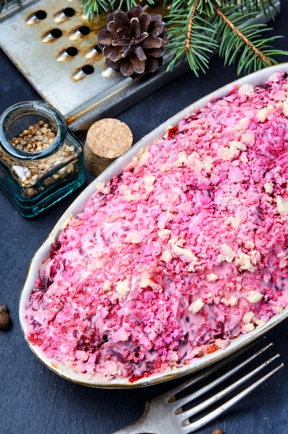 Salad with beets and herring