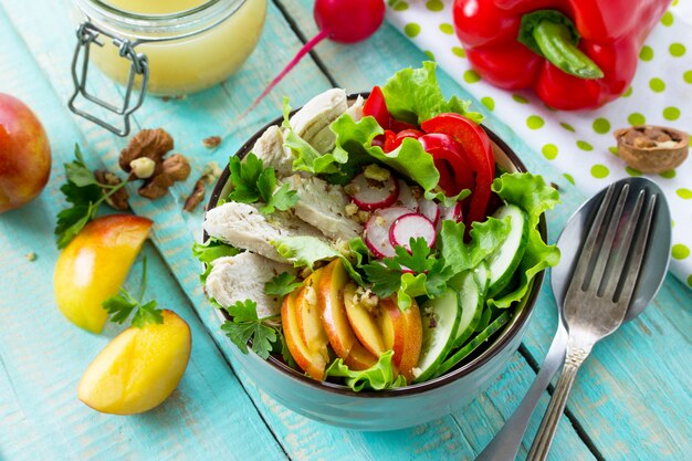 Salad with chicken and fresh vegetables