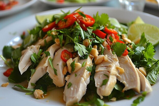 Salad with chicken peeled lychee and lime