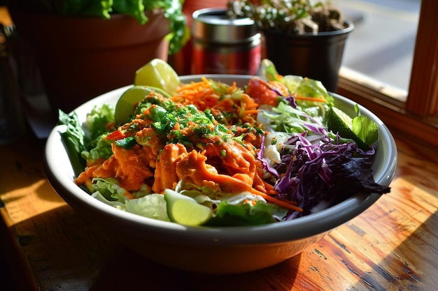 Salad with chicken peeled lychee and lime