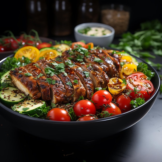 Salad with chicken protein without background behind