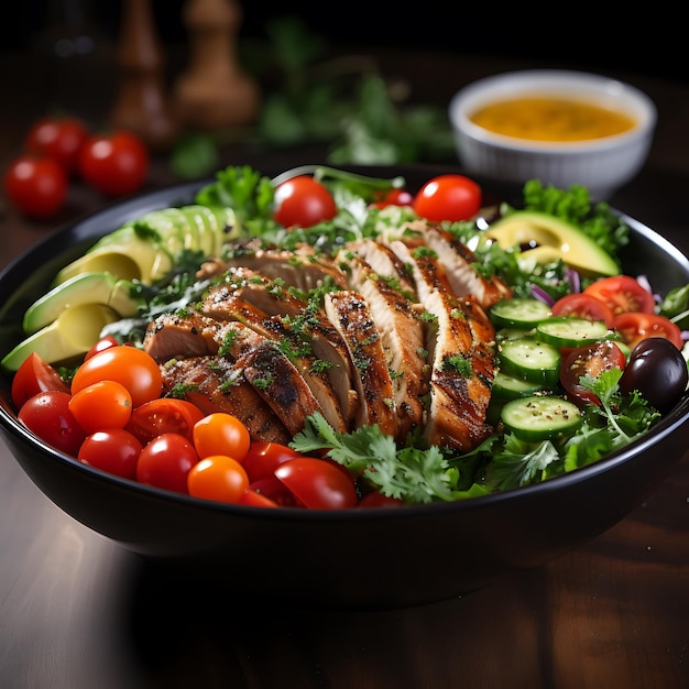 Salad with chicken protein without background behind