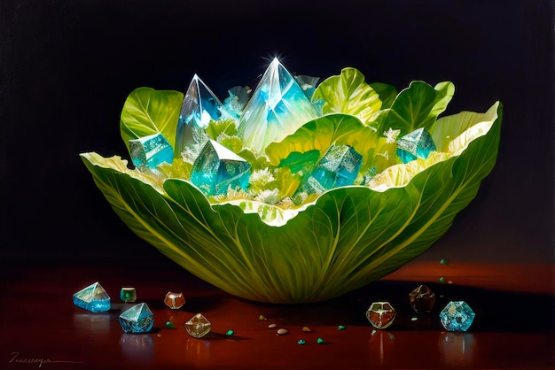 Salad with crystals inside Generative AI