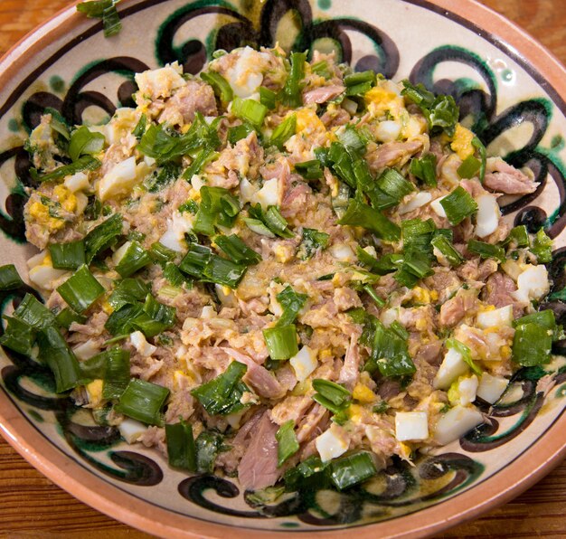 Salad with eggs and meat