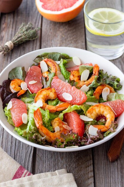 Salad with grapefruit shrimps and almonds Healthy eating Diet