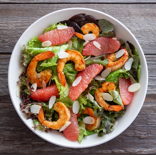 Salad with grapefruit shrimps and almonds Healthy eating Diet