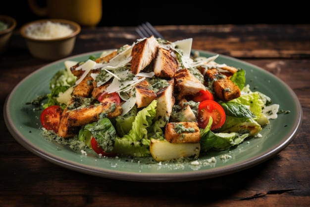 Salad with grilled chicken and croutons