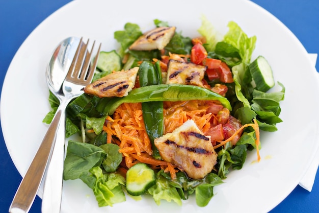 Photo salad with grilled chicken and vegetables