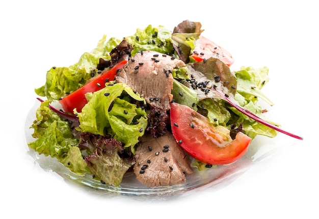 Salad with grilled veal in black sesame with oyster dressing Asian Lunch