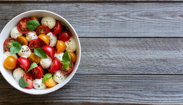 Salad with mozzarella tomatoes and basil Healthy eating Vegetarian food