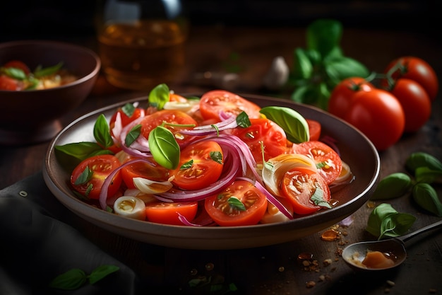 Salad with onions and tomatoes Neural network AI generated