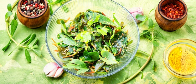 Photo salad with parsley and portulaca