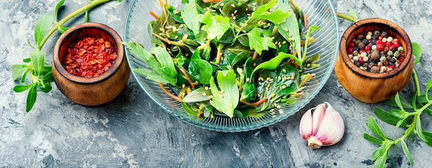 Salad with parsley and portulaca