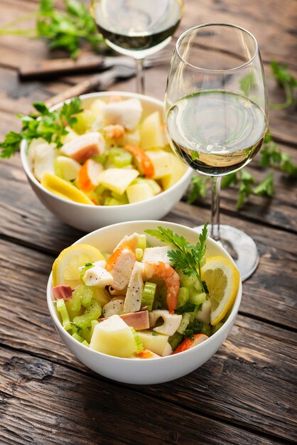 Salad with seafood, potato and celery