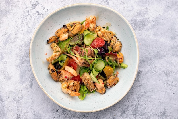 Salad with seafood vegetables and herbs