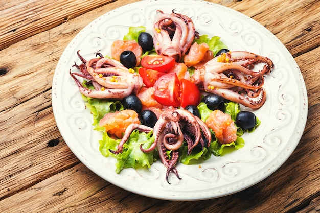 Salad with squid and seafood