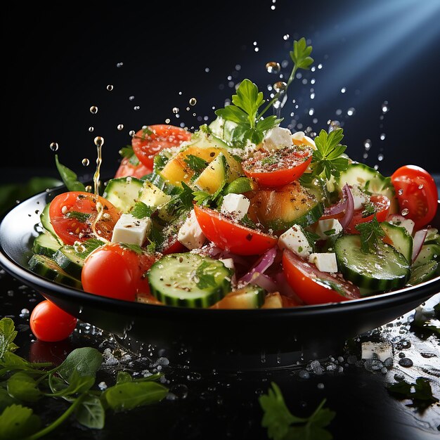 a salad with tomatoes, cucumber, and cucumber.