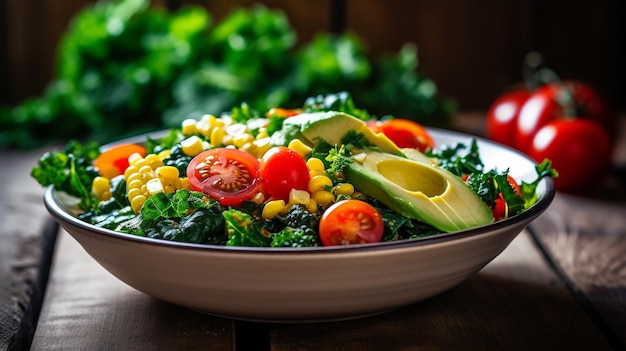 салат с различными видами овощей в миске на деревянном столе здоровая пища для диеты и здоровья