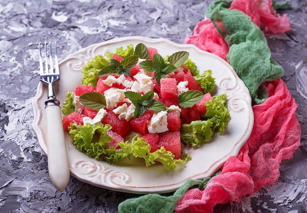 Salad with watermelon and feta cheese