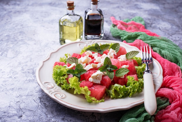 Salad with watermelon and feta cheese